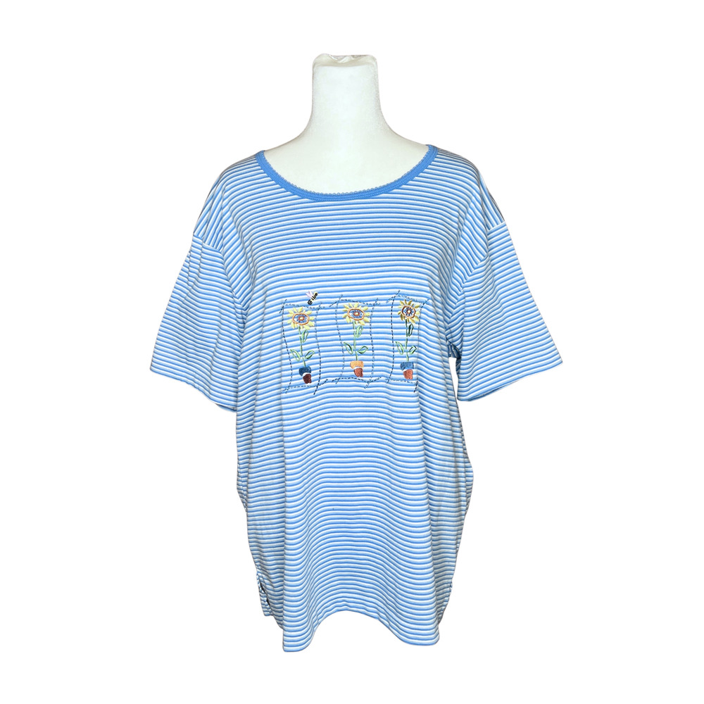 Vtg 90s Embroidered Sunflower T-Shirt 2X Whimsical Cottagecore Teacher Nature